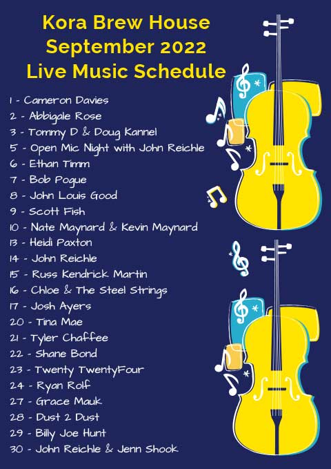Kora-Brew-House-September-2022-Live-Music-Schedule-Poster